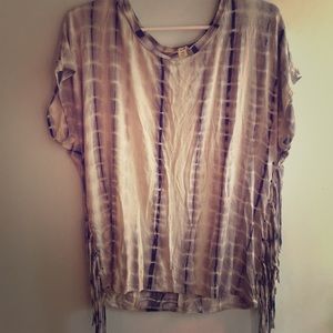 Tie dyed fringe on side t shirt